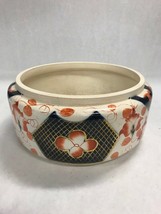 Vintage 9in Decorative Oriental Ceramic Bowl Orange Black Gold Crackle Asian - £35.55 GBP
