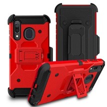 For Samsung Galaxy A20 A50 Red Holster Belt Clip Case Cover With Tempered Glass - £17.57 GBP