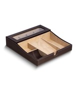 Brown Leather Pigskin Lined 3-Watch &amp; Multi-Compartment Valet Tray - £152.43 GBP