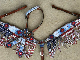 Western Saddle Horse Bling! Bridle + Breast Collar Tack Set w/ American Flag - £86.96 GBP