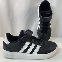 Adidas Grand Court Sneakers Boys 1 Athletic Shoes Black Casual Low Top H... - $17.81