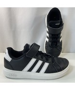 Adidas Grand Court Sneakers Boys 1 Athletic Shoes Black Casual Low Top H... - $17.81