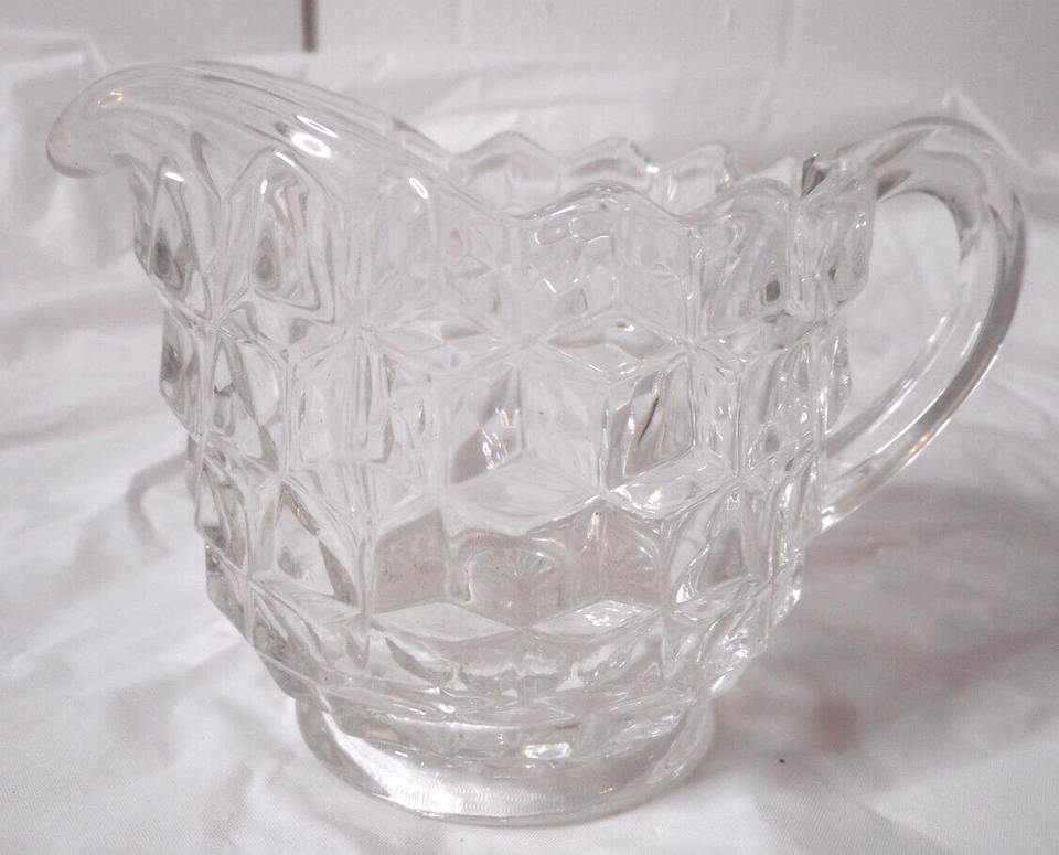 Primary image for Vintage Elegant Glass FOSTORIA American Cube Pattern Creamer 3" Tri Mold