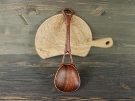 Wide wooden serving cooking spoon from walnut wood Handmade big kitchen ... - £49.03 GBP