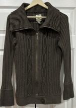 Roots 73 Knitwear Brown Zip Cardigan Cotton Medium Cable Knit Button Ribbed - $19.44