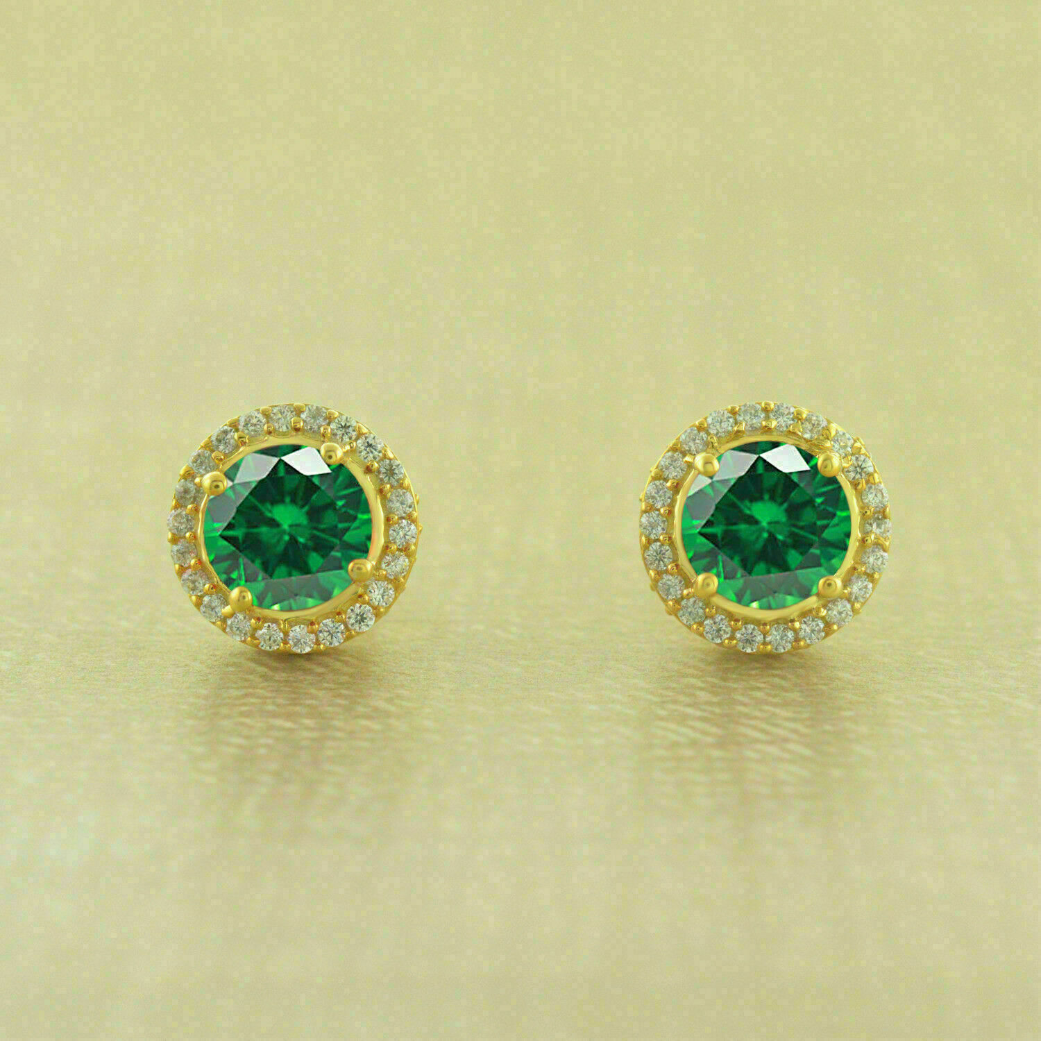 3.50Ct Round Simulated Emerald  & Fancy Stud Earrings 14K Yellow Gold Plated - $98.00