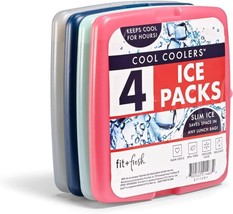 Ice Packs 4-Piece Set Reusable Slim Lunch Bags Box Freezer Coolers Multi-Color - £13.35 GBP