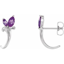 Authenticity Guarantee 
Platinum Amethyst Floral Design J-Hoop Earrings - £573.41 GBP