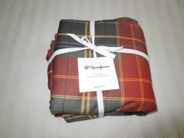 Nwt Spoonflower 100% Luxe Cotton Sateen RUST/GREY Plaid Tablecloth - 70&quot; X 144&quot; - £62.41 GBP