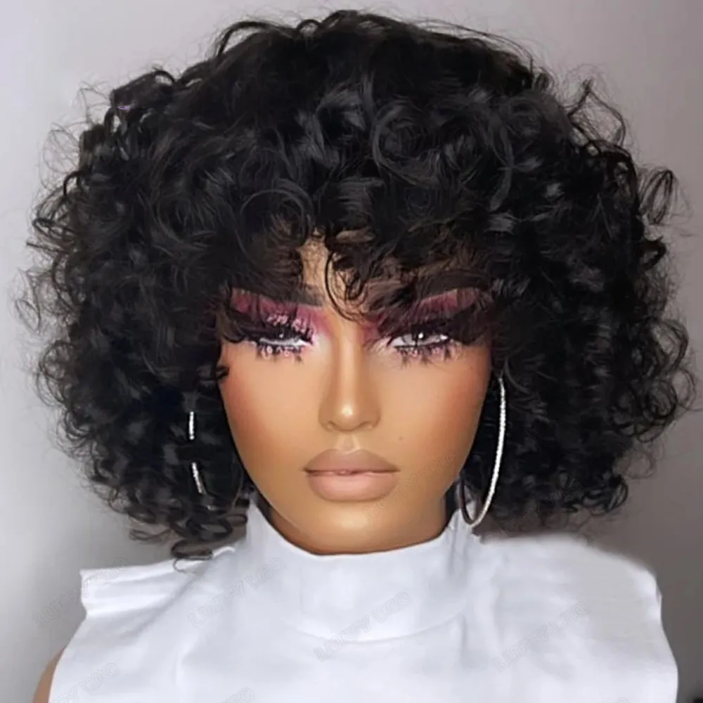 Afro Rose Curly Funmi Wigs with Bang Short Bouncy Curly Bob Wig With Bang Ro - £50.64 GBP+