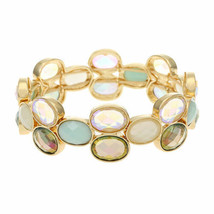 Gloria Vanderbilt Ladies Stretch Bracelet Color Stones Gold Tone 7.5 Inch New - $17.79