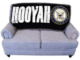 61X36 Pcw - Us Navy - Hooyah Emblem Blanket - Gift Military, Made In The Usa. - £51.10 GBP