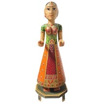 Vintage Isar Gangaur Holy Woman Wooden Figurine Statue Hand Carved Paint... - £65.91 GBP