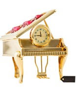 24K Gold Plated Vintage Piano Desk Clock with Red Crystals By Matashi - $717.86 MXN