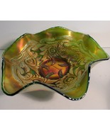 Fenton Bowl Heart &amp; Vine Carnival Glass Green - $68.60 CAD