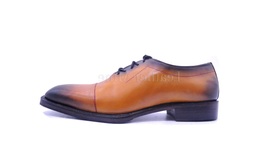  Tan Patina Oxfords Dress Shoes For Men, Genuine Leather Custom Shoes - £136.51 GBP