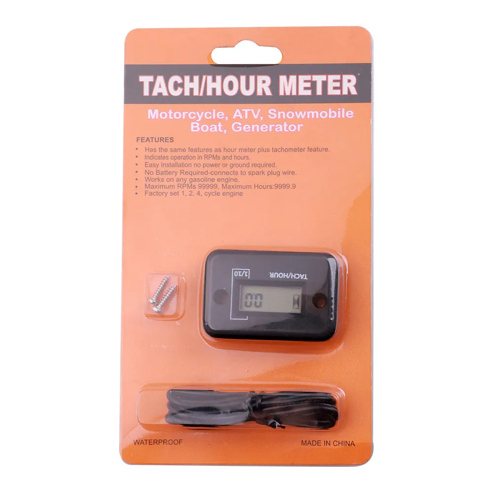 Ter hour meter tach gauge inductive rpm for 2 4 stroke motorcycle atv snowmobile marine thumb200
