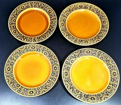 4 Japan Embossed Daisy Ironstone *AMBER &amp; BROWN* 7 3/4&quot; Salad Plates 4268 - $49.49