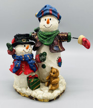 Snowman And Child Glitter Hats Poly Resin Adorable Christmas Winter time - £9.31 GBP