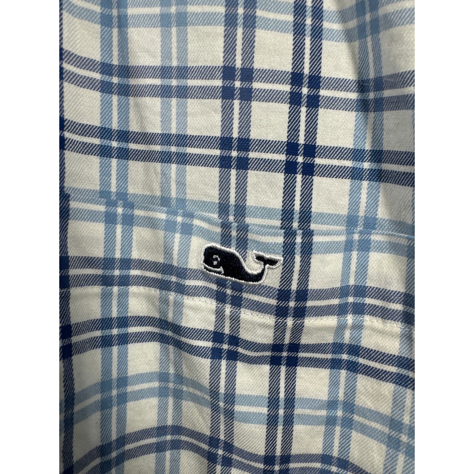 Vineyard Vines White Blue Cotton Flannel Check Slim Fit Tucker Shirt Size XL Item image 2