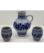 Vintage Marzi Remy M R German Pottery Pitcher Jug &amp; Cups Barware Lot Blu... - $737.99 MXN