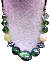 Green and White Sea Glass Beaded Necklace Sz. 38&quot; - $35.63