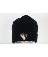 Vintage 90s Distressed Pittsburgh Penguins Winter Knit Beanie Hat Cap Black - $24.70