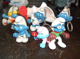 Mixed Vintage Lot of 6 Smurfs Keychains &amp; Figurines - Tennis, Ice Cream, Soccer+ - £7.43 GBP