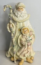 Santa Claus Figurine Music Box Plays Winter Wonderland  10&quot; White Robe Angel - £15.83 GBP