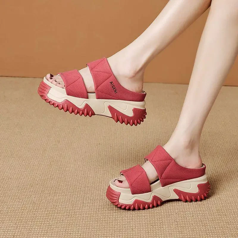 Soft Leather Slippers Women 2024 New Indoor Outdoor Thick Sole Fashion S... - £25.13 GBP+