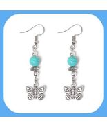 New Pretty Butterfly  Turquoise Bead Dangle Earrings - $7.00