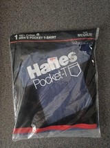 VTG 1986 HANES Original Package Crew Neck Pocket T Shirt Size M Dark Blue NOS - £13.12 GBP
