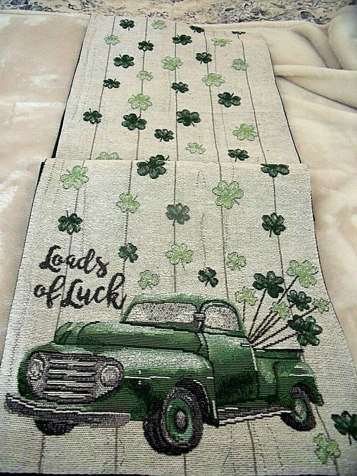 NEW Irish St Patricks Day SHAMROCK Tapestry TABLE RUNNER 13" X 72" Green TRUCK - £19.74 GBP