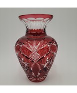 Large Vintage Deep Cut To Clear Ruby Red Glass Bohemian Flower Vase Home... - $1,888.19 MXN