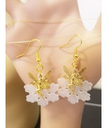 gold fairy earrings, white snowflake earrings, charm earrings, dangles, ... - £4.78 GBP