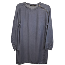 Zara Chambray Dress Blue Size S Long Sleeve Shift Round Neck Straight Pullover - £19.53 GBP