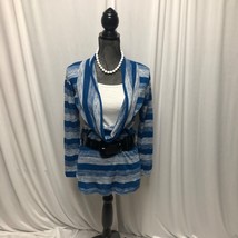 Say Anything Knit Top Size Small Cowl Two Piece Look Belted Blue Striped... - £13.62 GBP