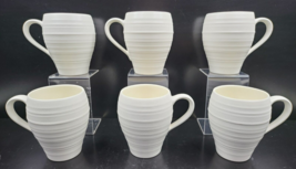 6 Mikasa Swirl White Mugs Set DJ100 Embossed Rings Stoneware Coffee Tea Cups Lot - £46.45 GBP