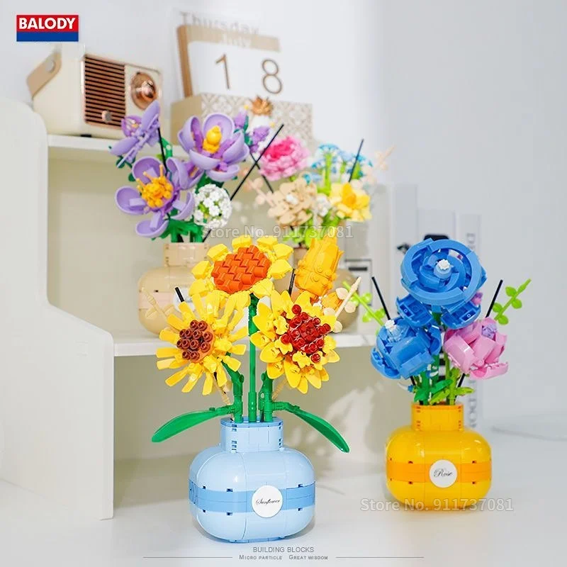 New Flower Bouquet with Vase Compatible Building Blocks Sunflowers Adult - £15.15 GBP+