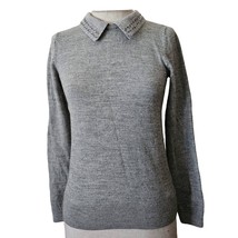 Grey Removable Embellished Collared Wool Sweater Size Small  - £19.78 GBP