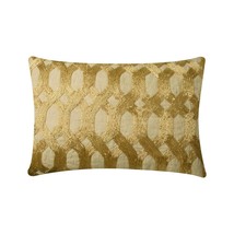 Golden Lattice Glow - Gold Linen Decorative Lumbar Pillow Cover - £28.63 GBP+