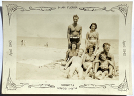 Vintage 1940 Miami Beach Swimmers Photograph Souvenir Snapshot Hunky Man Family - £7.46 GBP