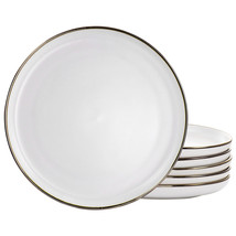 Elama Arthur 6 Piece Stoneware Dinner Plate Set in Matte White with Gold... - $1,694.65 MXN