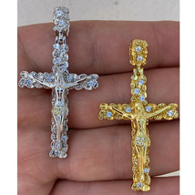 Homme 1/2CT Moissanite Diamant Pépite Croix Pendentif Jésus 14K Or Plaqué - £115.80 GBP