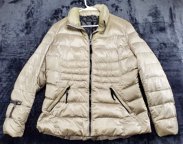 Andrew Marc Puffer Jacket Women Size Large Beige Pockets Long Sleeve Full Zipper - £28.44 GBP