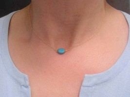 Everyday Minimalist Turquoise Necklace / Gold fill bean pendant / Charm jewelry  - $35.00