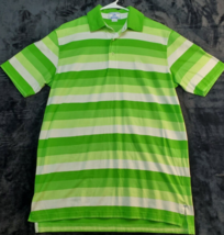 Southern Tide Polo Shirt Men Medium Green White Striped Cotton Short Sleeve Slit - £15.41 GBP