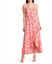 Chelsea28 Women&#39;s Pink Floral Faux Wrap Sleeveless Midi Dress Ruffle Hem... - $29.91