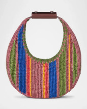 Moon Multicolor Striped Raffia Shoulder Bag - $382.21