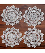 4Pcs/Lot White Handmade Vintage Round Crochet Lace Doilies Cotton Placem... - $18.89 CAD